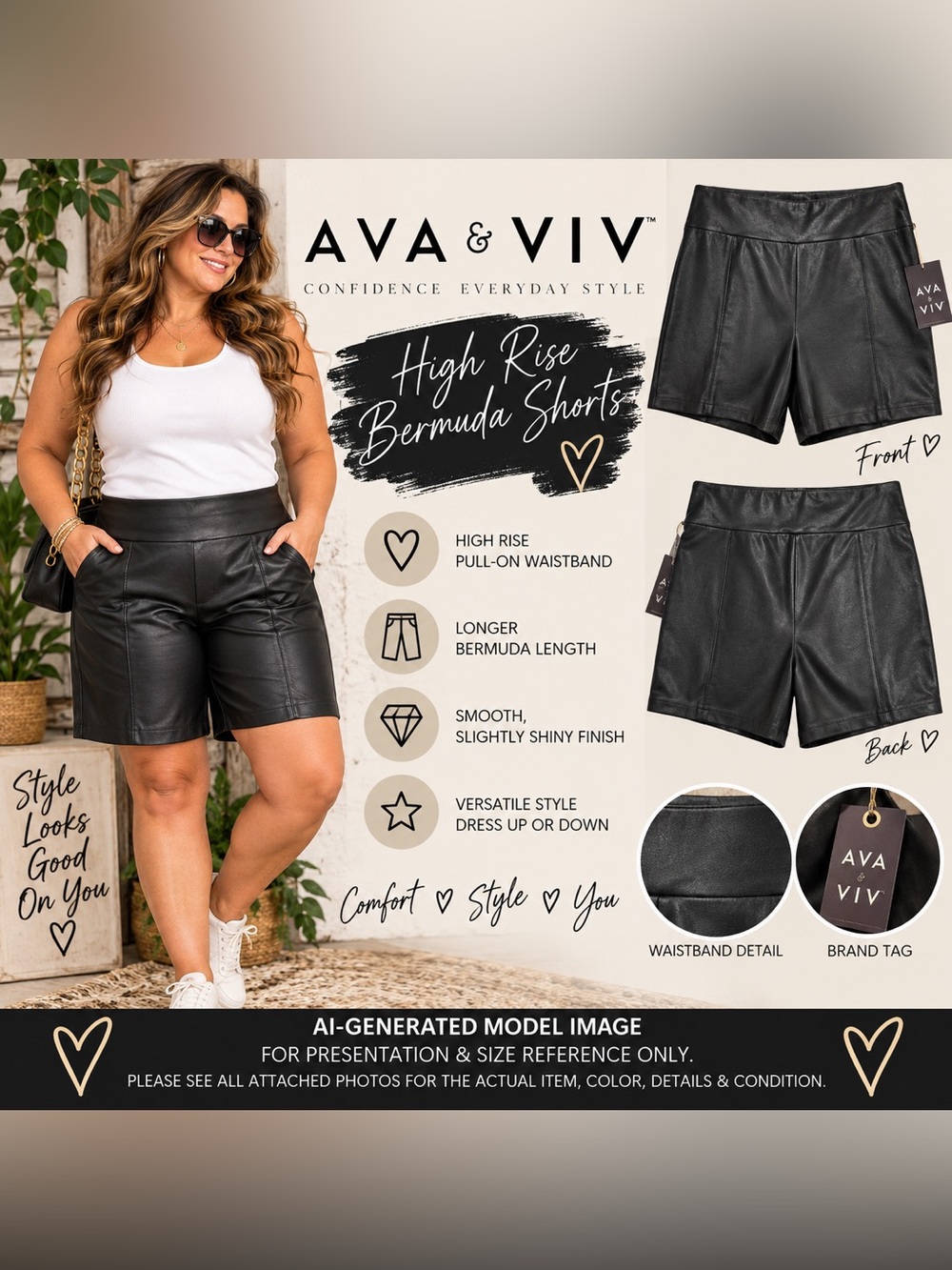 Ava & Viv Black High Rise Bermuda Shorts 1X NWT